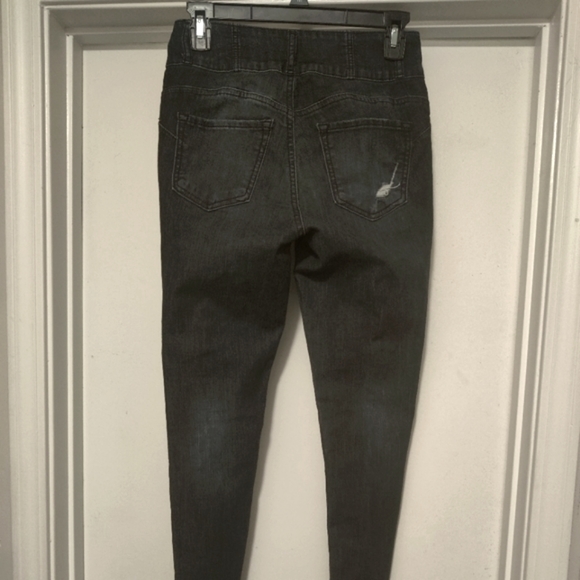 High Rise Blue Denim Destroyed Ripped Jeans - Picture 2 of 4